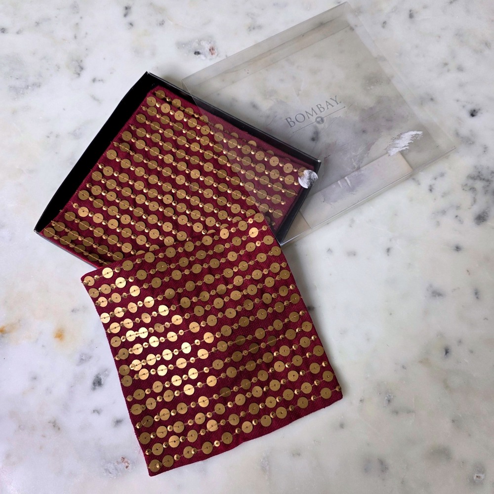 Bombay Company Sequin Cocktail Napkins Set 7 Burgundy Gold 5507595 NEW Vtg